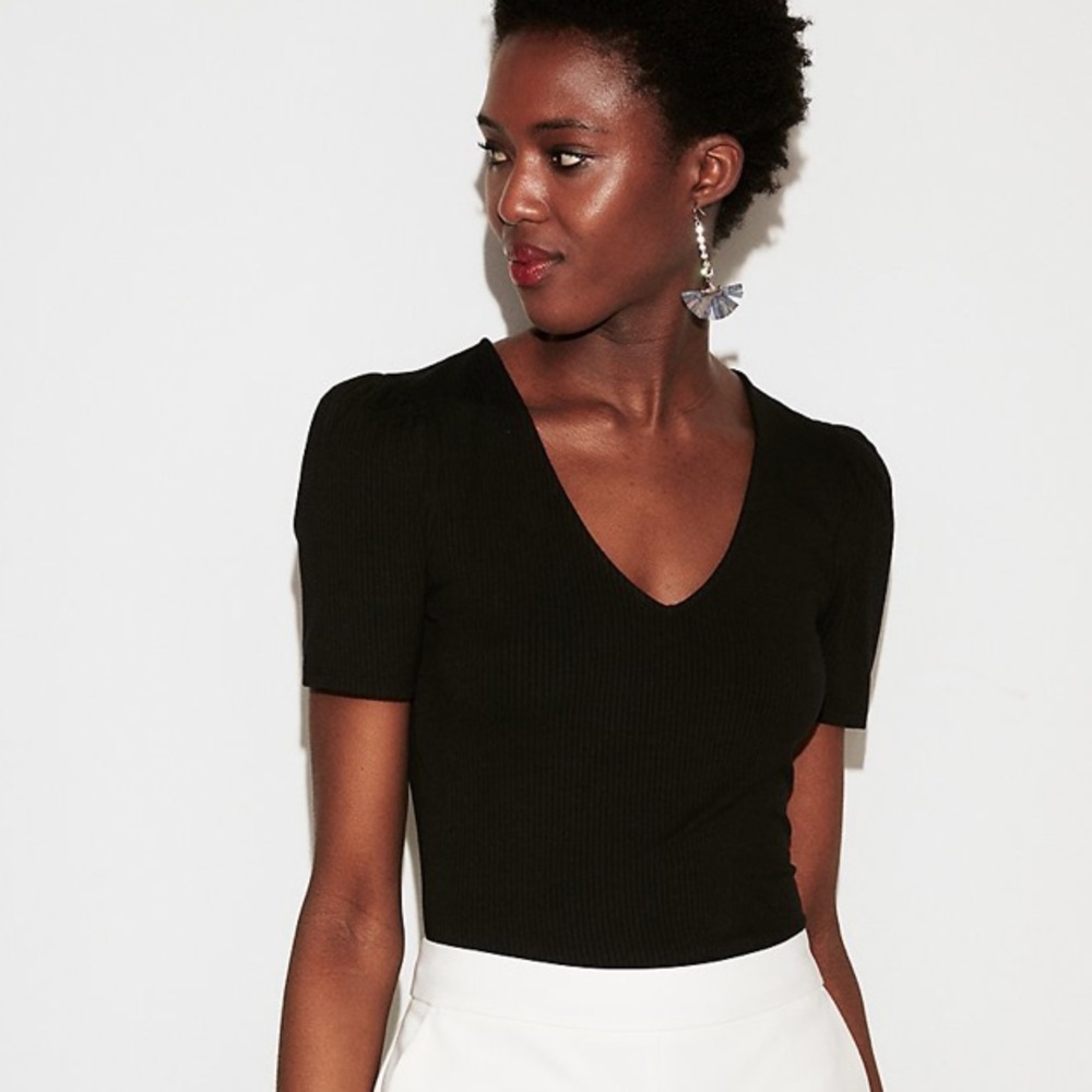 Express Ribbed Puff Sleeve Top